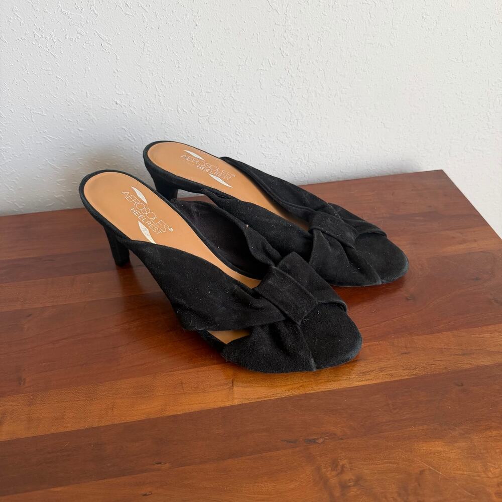 Aerosoles Street Lamp Black Suede Leather Slide Sandal Womens 9